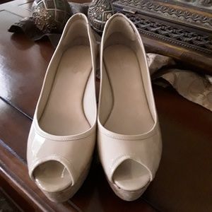 Jimmy Choo Purdey Nude Patent Leather Wedge